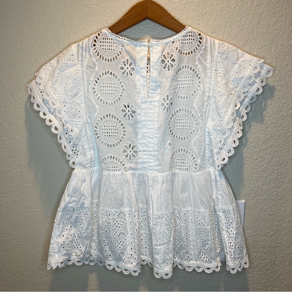 Anthropologie Forever That Girl Flutter-Sleeve Eyelet Embroidery Tunic Top NWT - Picture 11 of 12
